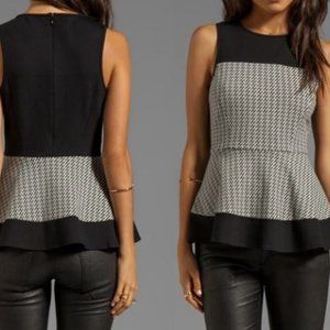 Tibi Sleeveless Peplum Knit Top Herringbone pattern